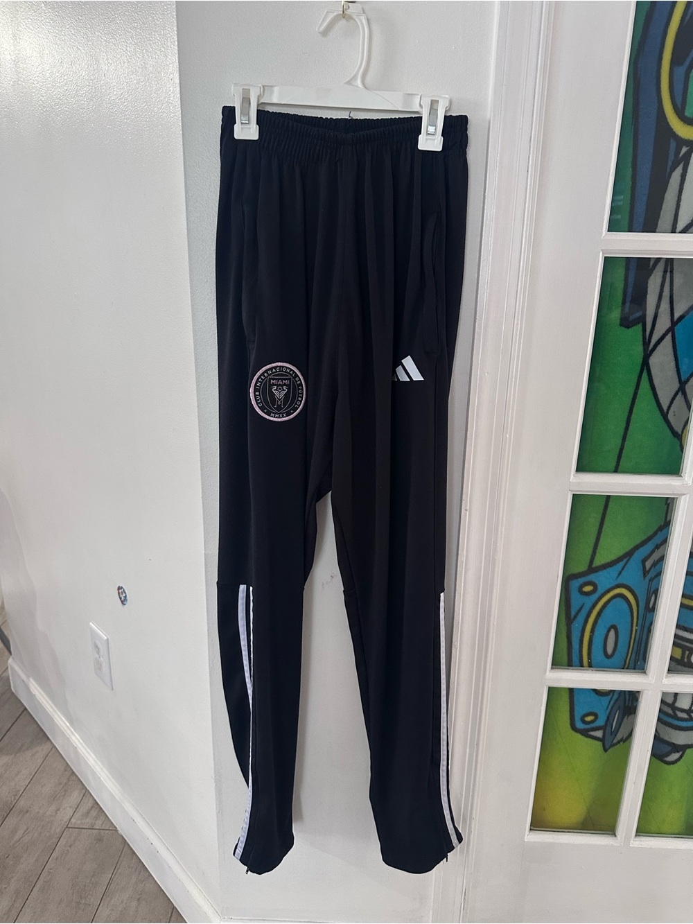 adidas Black Youth Soccer Track Pants with White Stripes